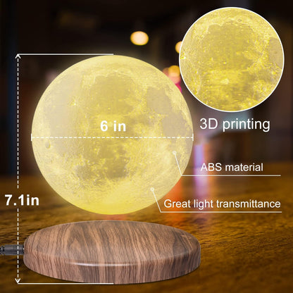 Levitating Moon Lamp, 18 Colors 6 in Floating Moon Lamp, 3D LED Printing Rotating Magnetic Moon Light Spinning Freely with Remote, Night Light, Desk Bedroom Decor Office, Christmas Gift