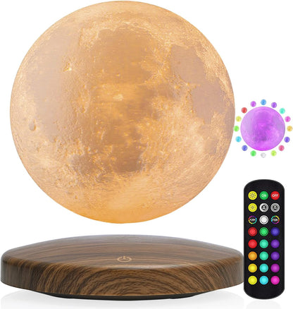 Levitating Moon Lamp, 18 Colors 6 in Floating Moon Lamp, 3D LED Printing Rotating Magnetic Moon Light Spinning Freely with Remote, Night Light, Desk Bedroom Decor Office, Christmas Gift