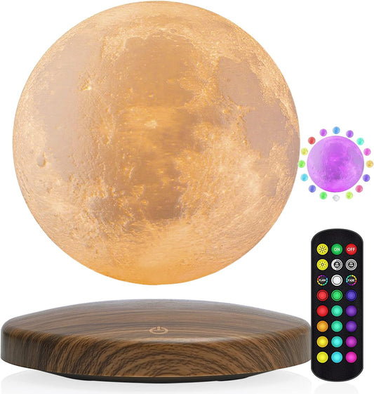 Levitating Moon Lamp, 18 Colors 6 in Floating Moon Lamp, 3D LED Printing Rotating Magnetic Moon Light Spinning Freely with Remote, Night Light, Desk Bedroom Decor Office, Christmas Gift